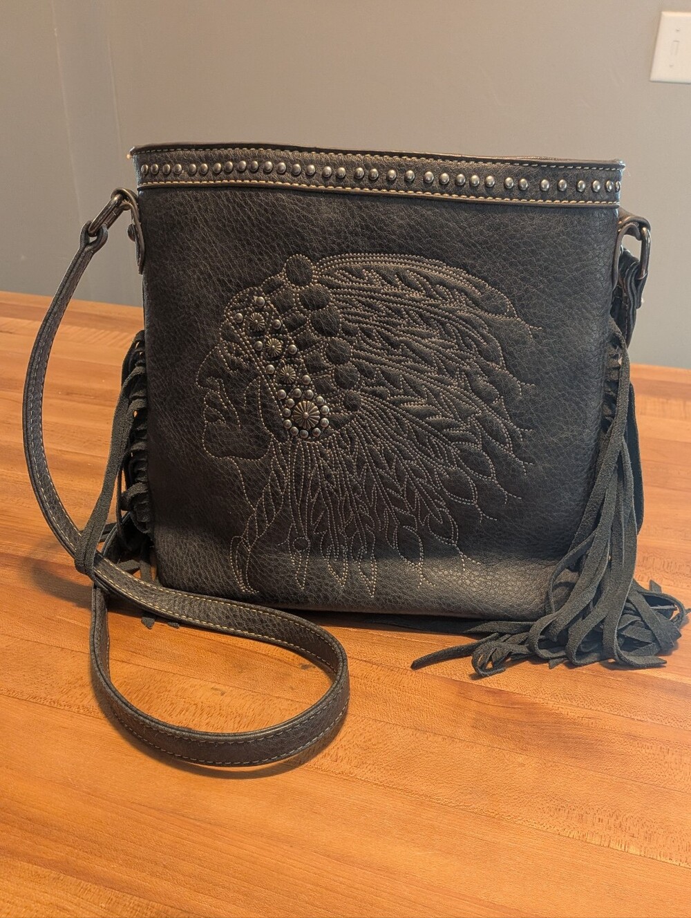 Montana West Western Style Crossbody Bag with Fringe & Stud Details